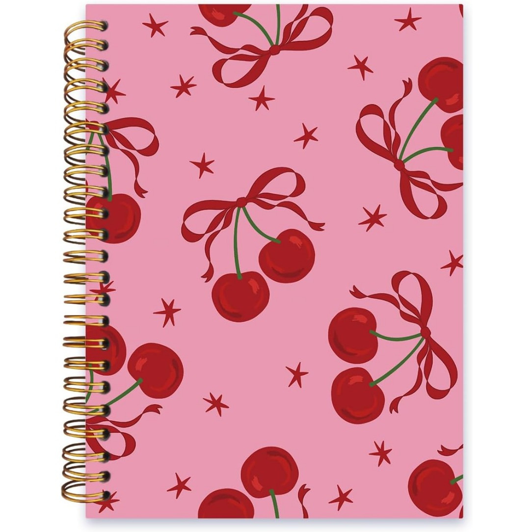 

1pc Elegant Cherry & Bow Lined Spiral Notebook, Hardcover, College Ruled Journal, 5.5x8.3 Inches, 50 Pages, Ideal For Office, School, Or Personal Use, With Perfect Gift For Women