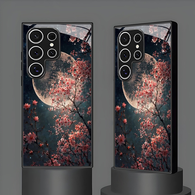품목 사진 휴대폰 케이스 - 삼성 갤럭시 s26/s26plus/s26ultra/s25/s25ultra/s24/s24fe/s24plus/s24ultra/s23/s23+/s23ultra/s22/s22+/s 시리즈용 미적   벚꽃 뉴 강화 유리 휴대폰 케이스