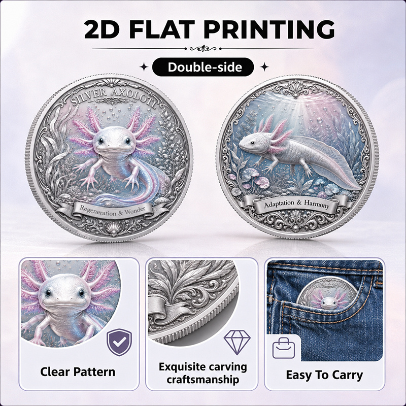 TEMU 1pc, 2d Double-sided And Wonder Axolotl Coin, Featuring Underwater Scene And Details, Symbolizing , , And Wonder, Portable Pocket Coin, Nature