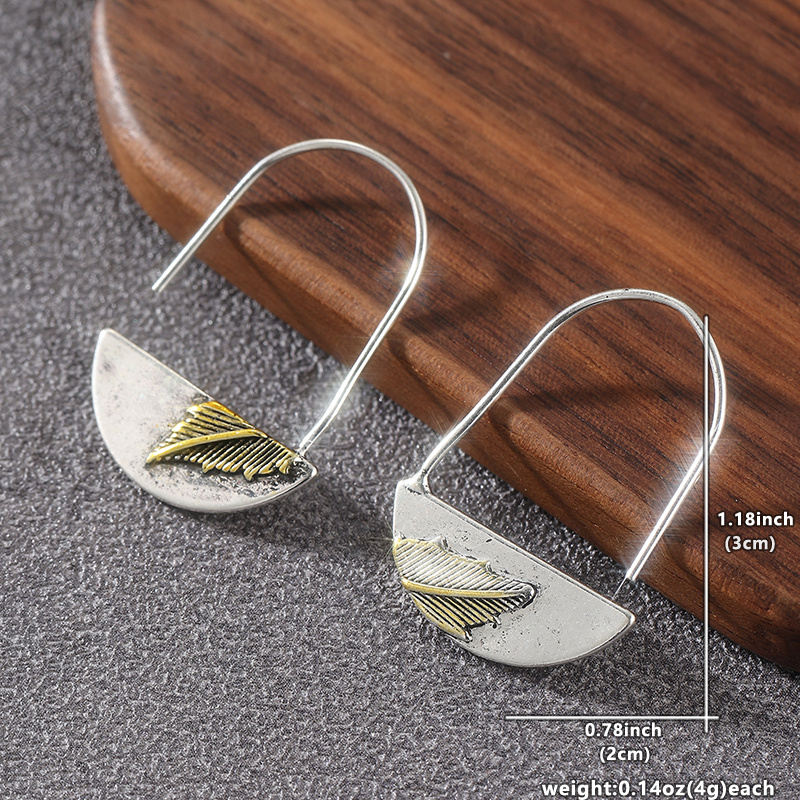Vintage Bohemian Style Geometric Leaf Carved Dangle Earrings