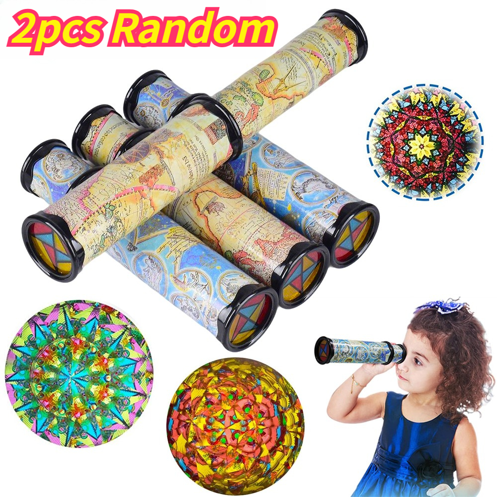 Image of 2pcs Kaleidoscope, Retractable Design, Magical Rotating Kaleidoscope Game Toy, Colorful Visual Experience, Children's Educational Toy, Children's Gift. (random Color)