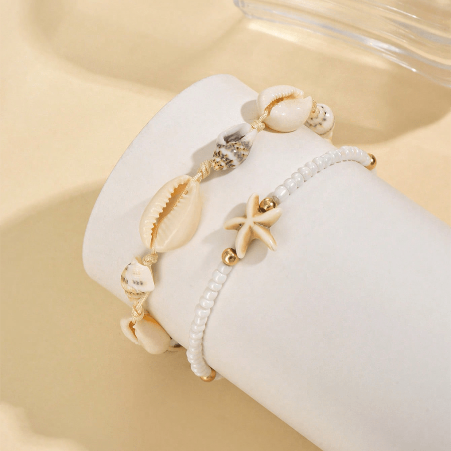 2pcs Summer Marine Style Shell Star Anklet Set for Women