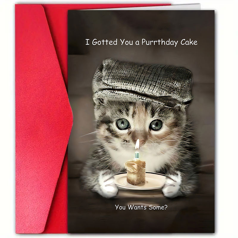 

Kitten Birthday Card With Envelope (4.7" X 7") - Friends, Family & Colleagues, Birthday Cake, Suitable For , Thank You