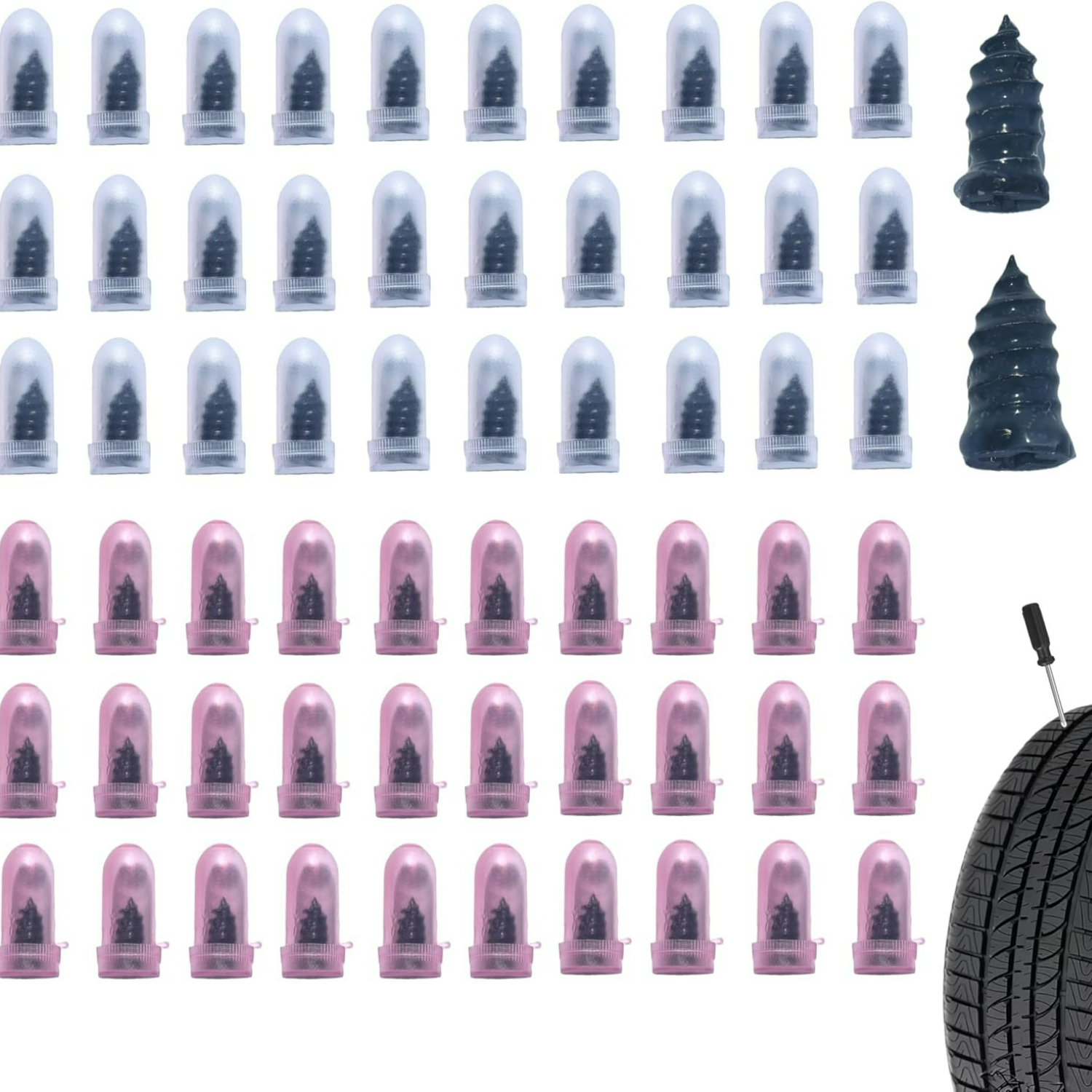 TEMU 60pcs Tire Repair Rubber Nail, Vacuum Tire Repair Kits Spiral Rubber Screws, Fast Self-service Tool For Car, Truck, Motorcycle, Tractor Tire
