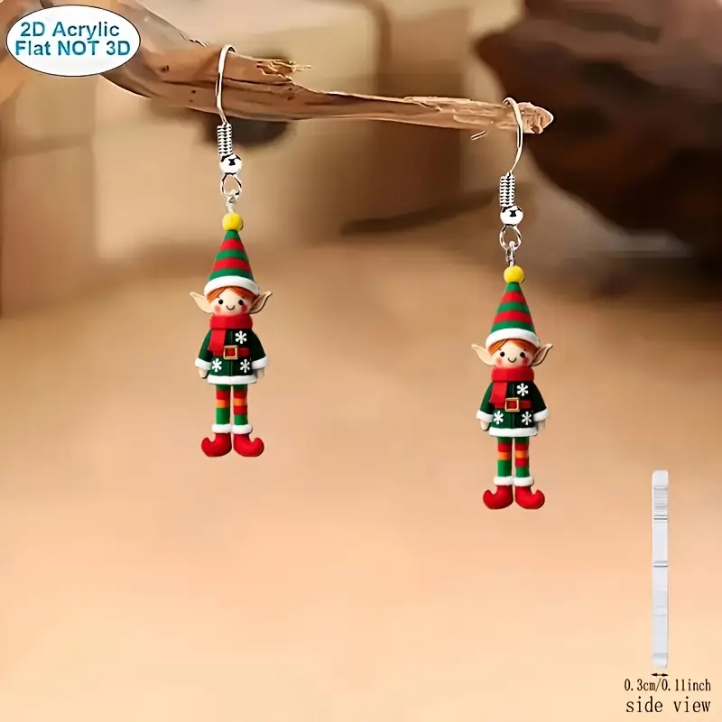 TEMU 2d Flat, 2d Acrylic Pattern Earrings 1 Pair, Matching Christmas Outfit, Suitable For Valentine's Day And Mother's Day Party Additions, Christmas