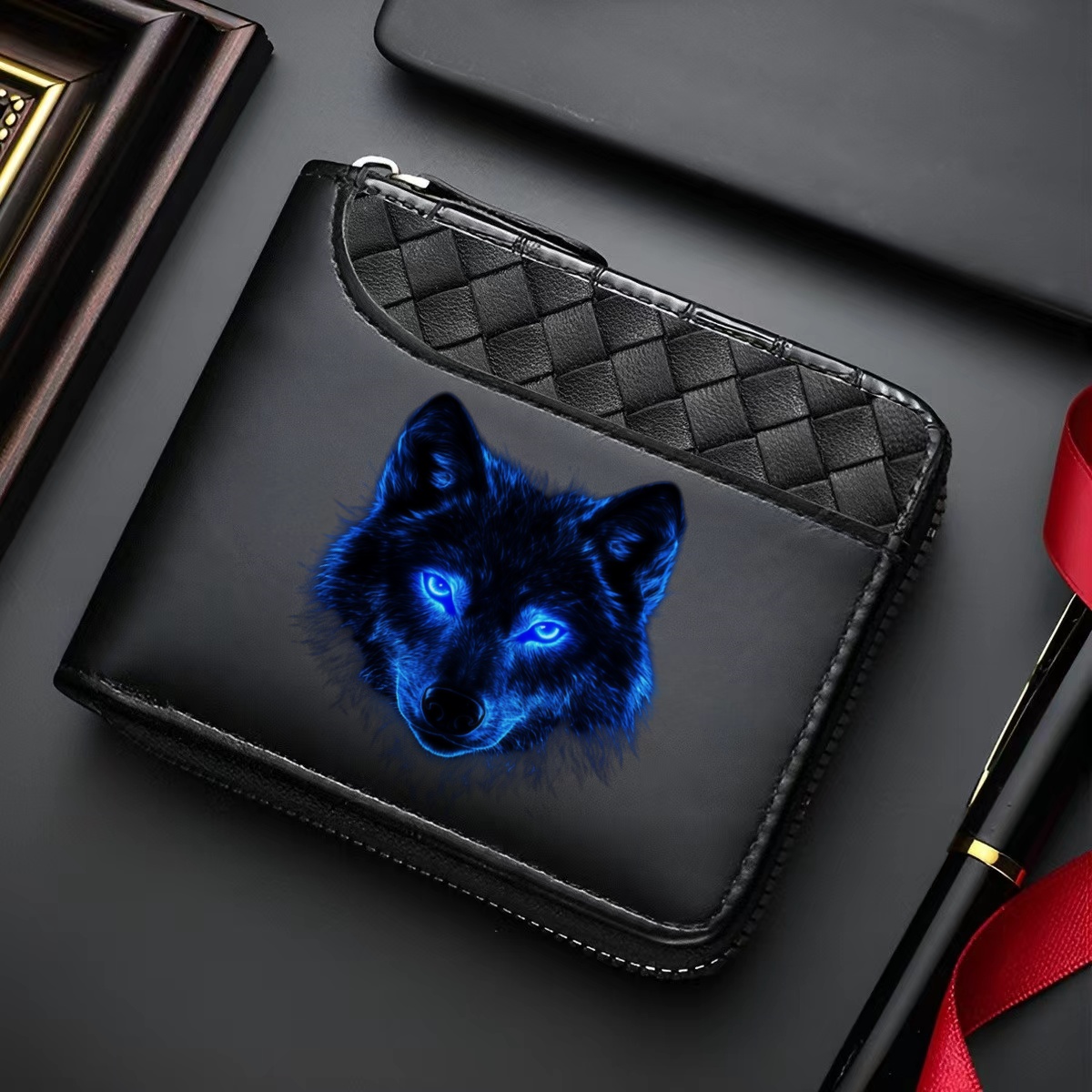 TEMU 1 Portefeuille de luxe pour homme en PU | Noir, Fermeture à glissière, Plusieurs fentes pour cartes, Grande capacité, Motif à coutures - pour