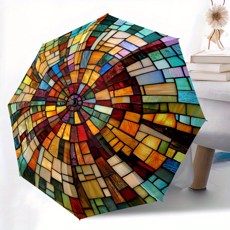 1 Stück Bemaltes Kunstglas-Regenschirm – Tragbarer Haushaltshelft, Langlebiger Eisenrahmen mit Stangenstruktur, Ganzjahres-Multifunktions-Faltregen für Reisen & Outdoor (H83), Vielseitiges Accessoire, Künstlerisches Design, Hochwertige Verarbeitung, Modetrend