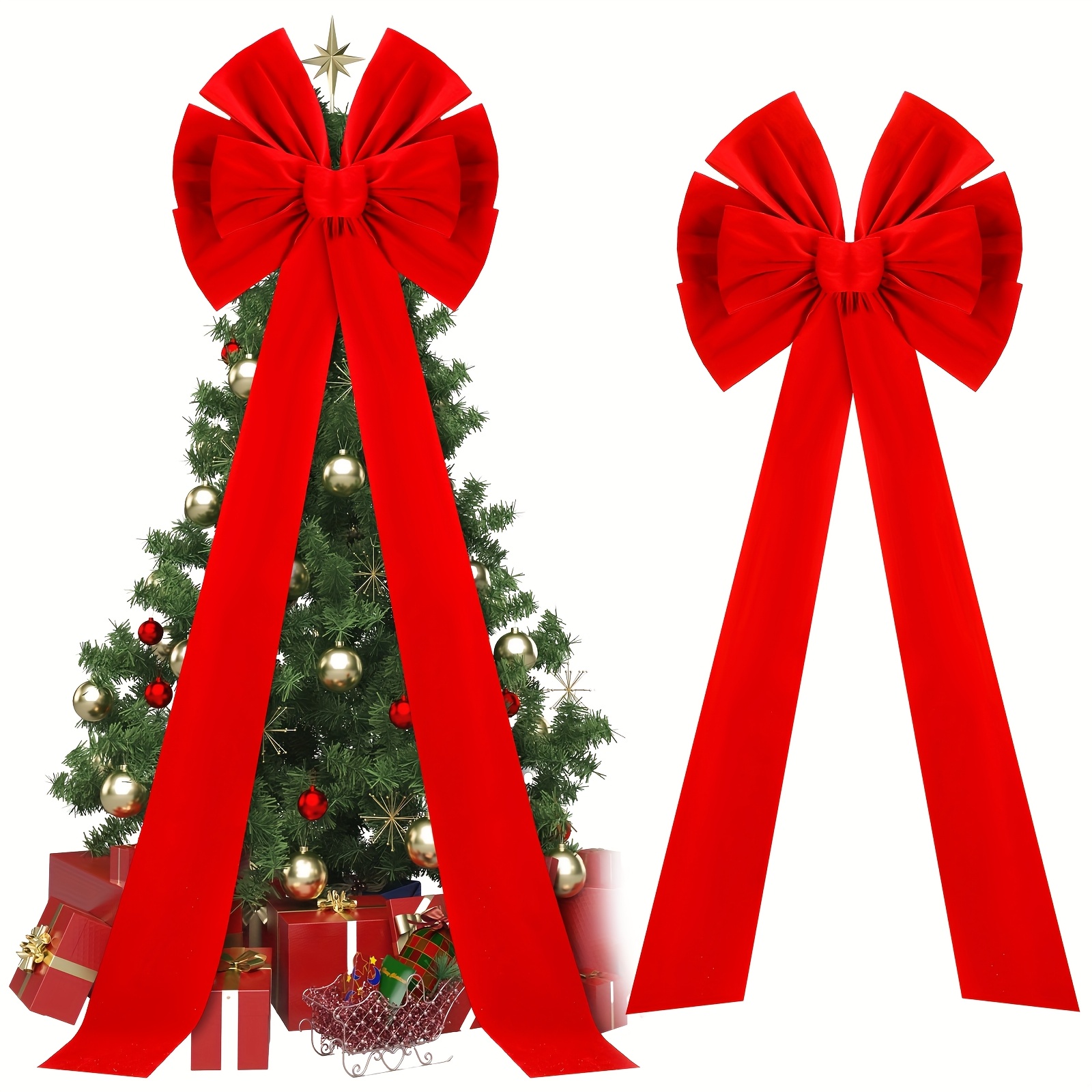 TEMU 1pc Extra Large Christmas Tree Topper Bows 70.9 X 19.7 Inches Enormous Oversized Huge Christmas Velvet Decorative Bows With Long Streamers For