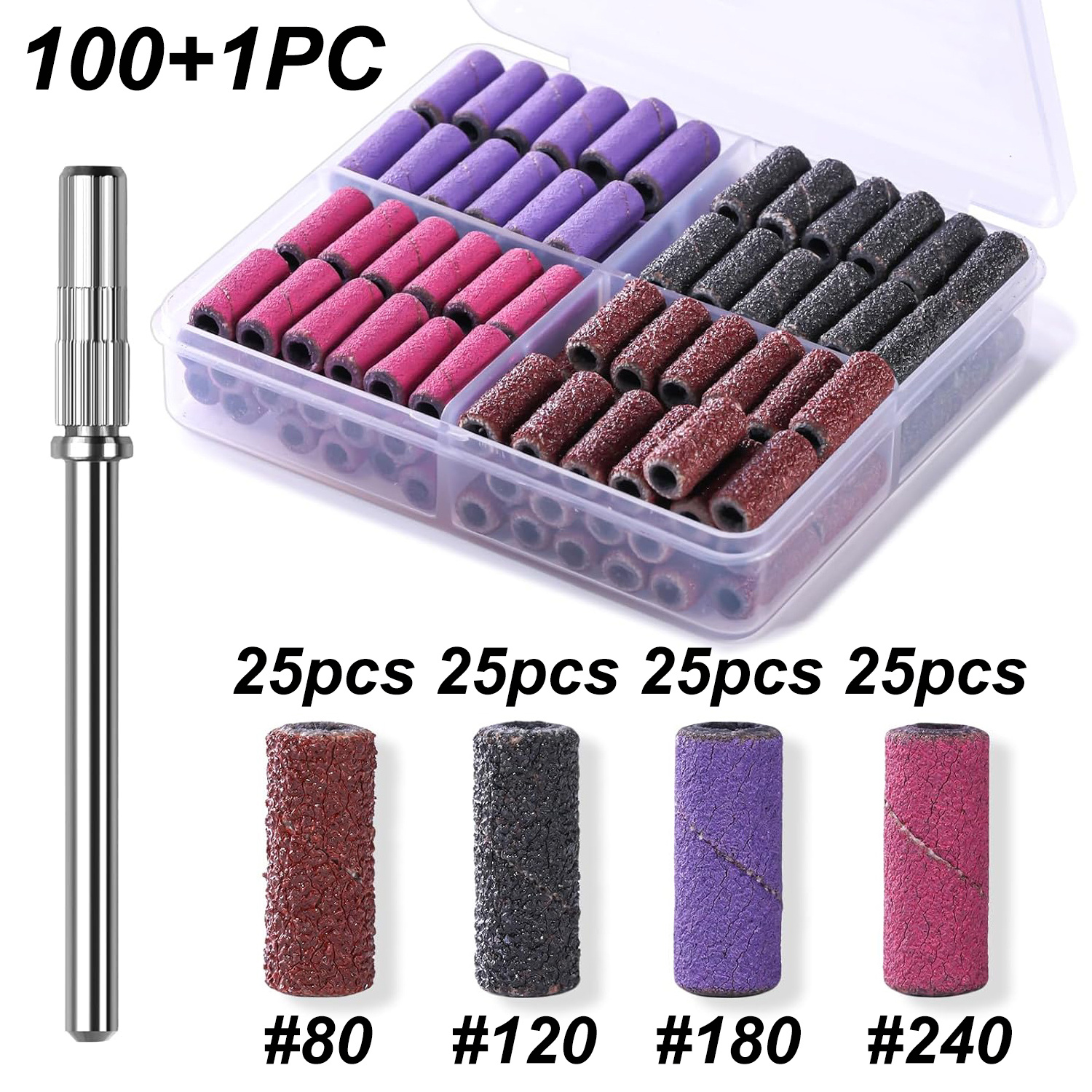 100+1pc 4grits Nail Art | 3mm Grinding Sand Set , Medium, Coarse Grit, Tooth Cusp Shape, Emery Material