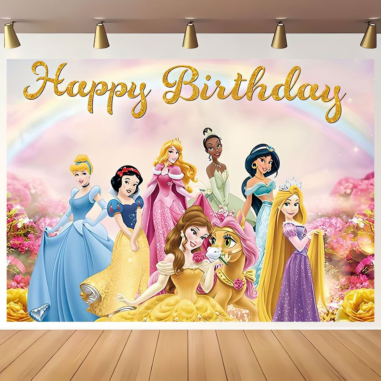 

Princess-themed Party Backdrop - Indoor/outdoor Decoration For Birthdays, Halloween & Christmas - Polyester, No Power Needed