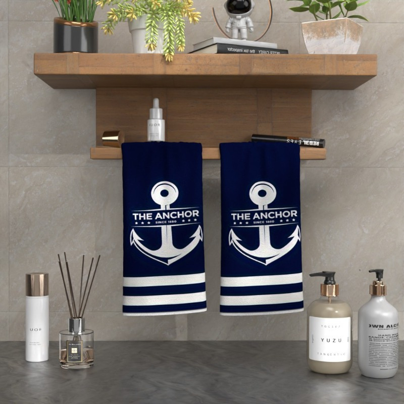 

2pcs Nautical Anchor Towel Set - Ultra Soft Polyester, Kitchen & Bathroom Decor, Ideal Gift For