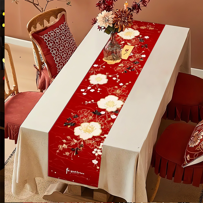 

1pc Polyester Rectangular Table Runner - Design de du An chinois, à une seule face, pour la décoration de et des célébrations, tissu tissé