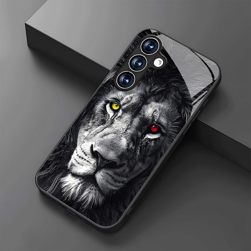 TEMU Phone Case - A Stylish And Elegant Glass Phone Case Featuring A With Red And Yellow Dual-colored Eyes, Compatible With For For Galaxy Models