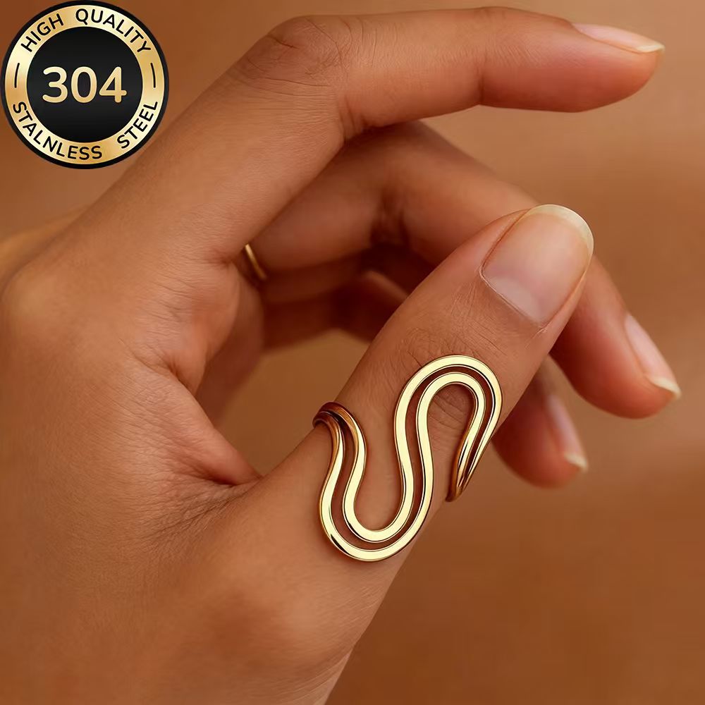 2pc Golden Stackable Open Ring Set, Stainless Steel