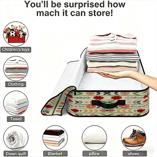 thickened large capacity storage box dustproof and underbed storage bag colorful floral stripes decor home saving soft fabric bag space clothing bedding storage home and bedroom essentials