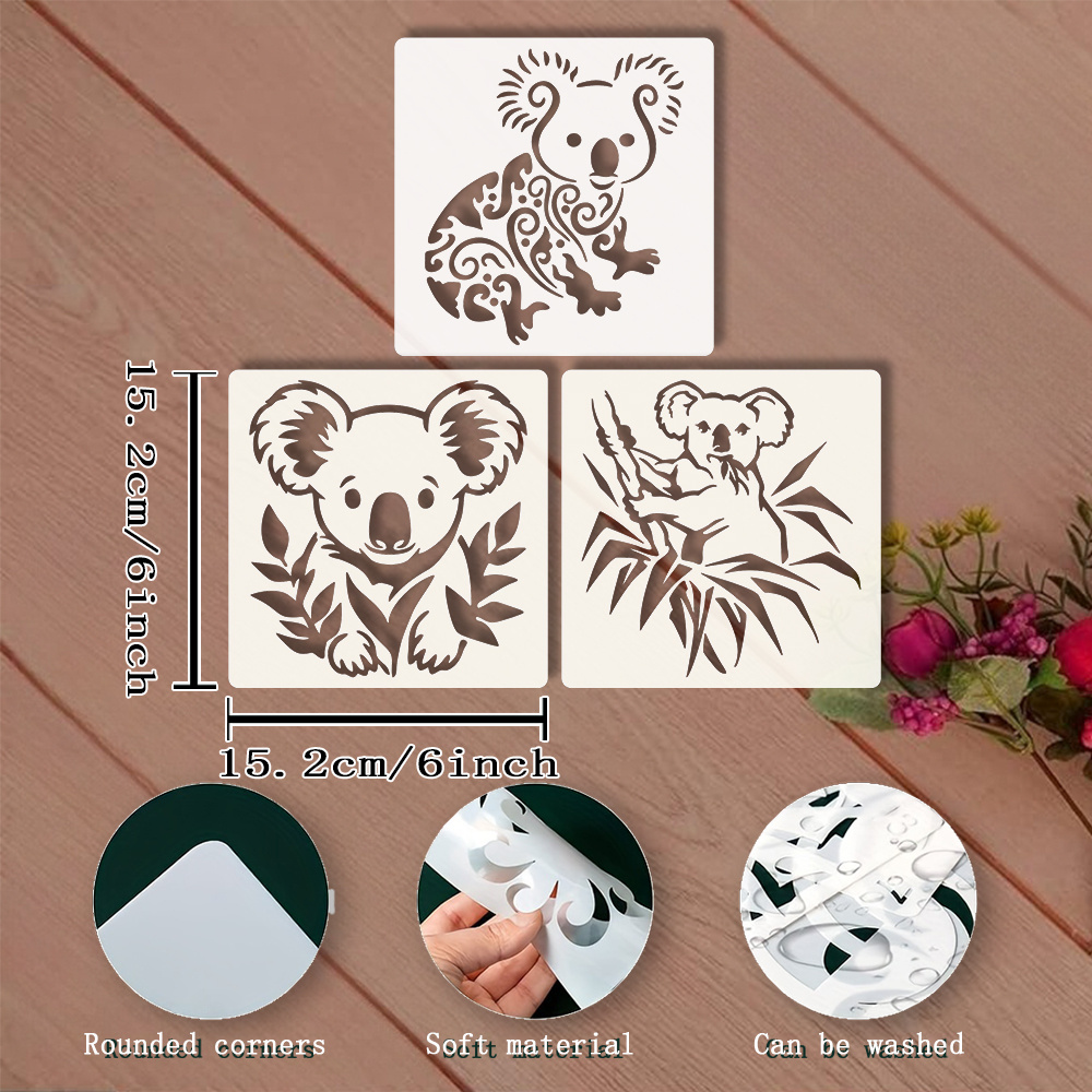 Image of Template For Painting A Koala Bear, Measuring 6 By 6 Inches, Featuring A Reusable Small Animal Pattern With A Tree Bag Design. Ideal For Art Projects, Furniture Canvas, And Wooden Wall Decorations