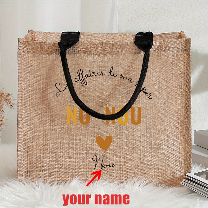 TEMU Sac de plage grande personnalisé avec nom, motif floral bohème léopard nounou cœur avec nœud, sac fourre-tout cadeau monogrammé pour femmes,