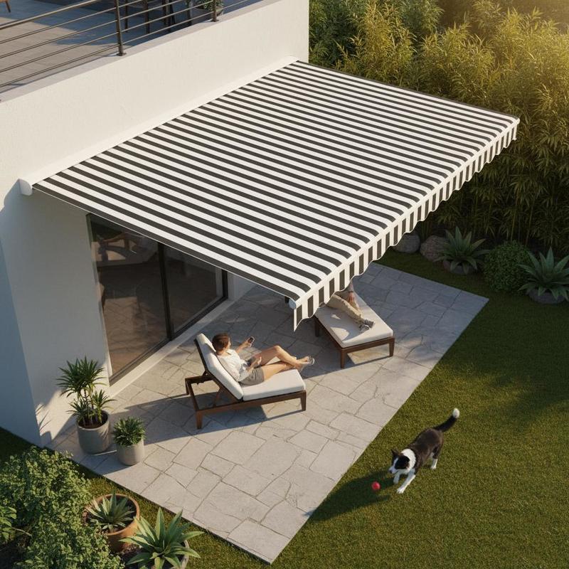 Image of 1-pack 380 X 295 Cm Pu Coated Polyester Awning Replacement Fabric With Valance, Patio Sunshade Canopy Cover For Awning Frame, Frame Not Included