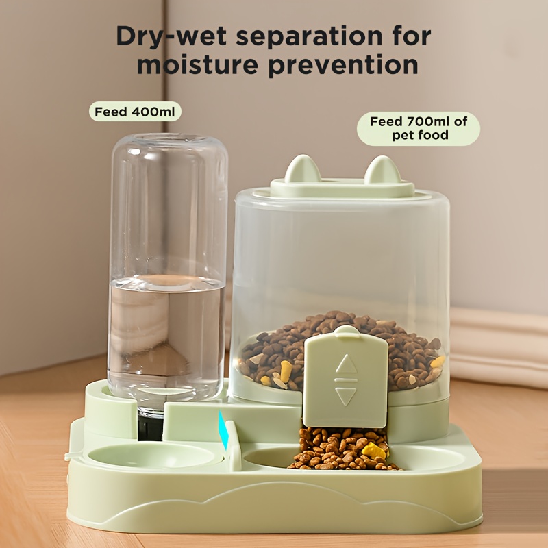 Automatic Gravity-Fed Cat & Dog Feeder and Water Dispenser Combo with Name/Text Personalization - Dual Wet/Dry & Water System, Auto Refill (No Batteries), -Spill, Suitable for Kittens and Puppies