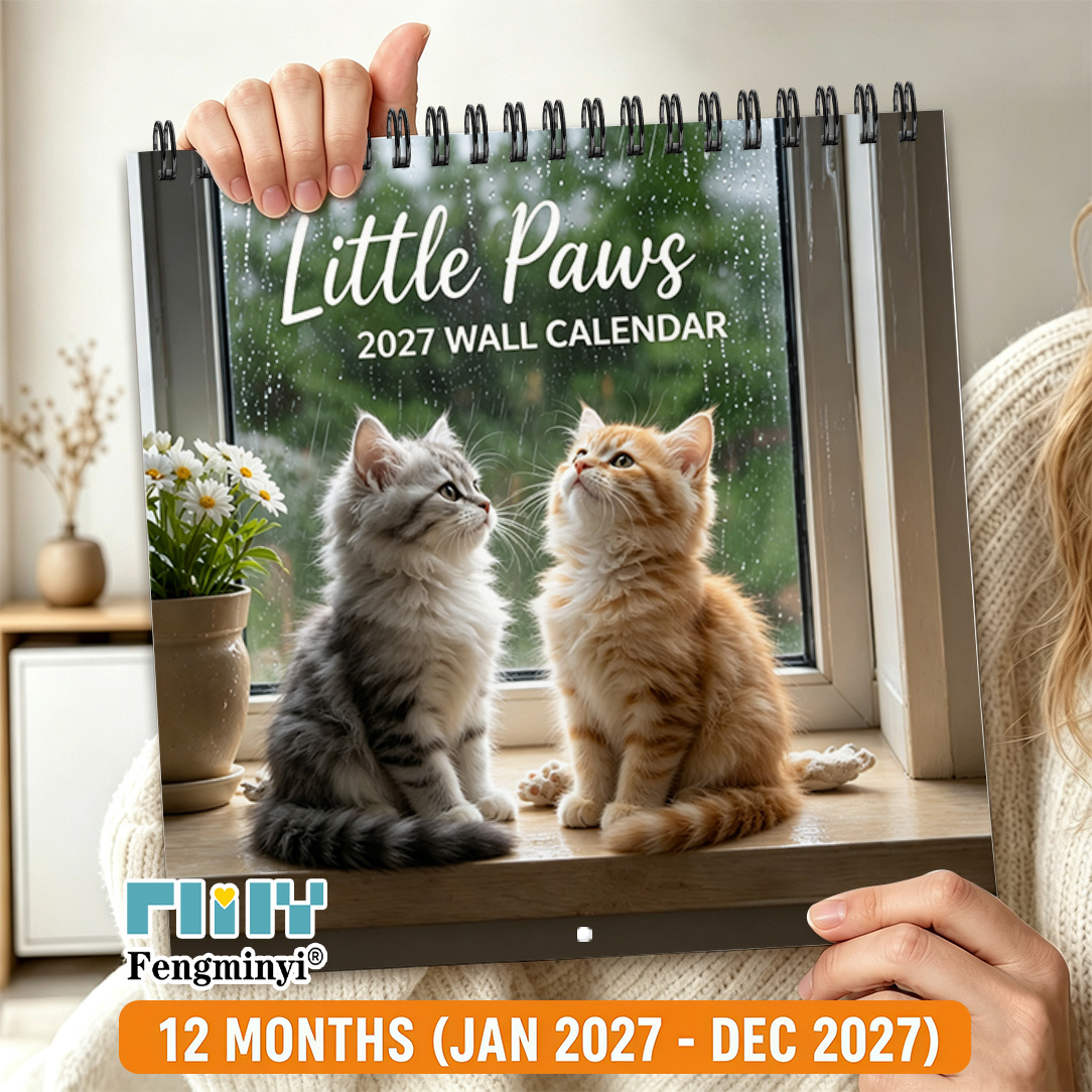 TEMU Calendrier mural suspendu 2D plat 1 pièce 2027 de chaton avec pages de calendrier - Style suspendu noir, convient pour la décoration de /du