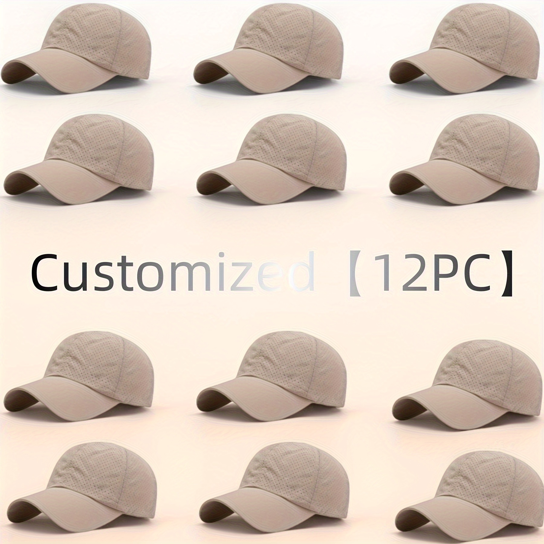12 Custom Text Baseball Caps, Quick-Dry Mesh Sun Hats