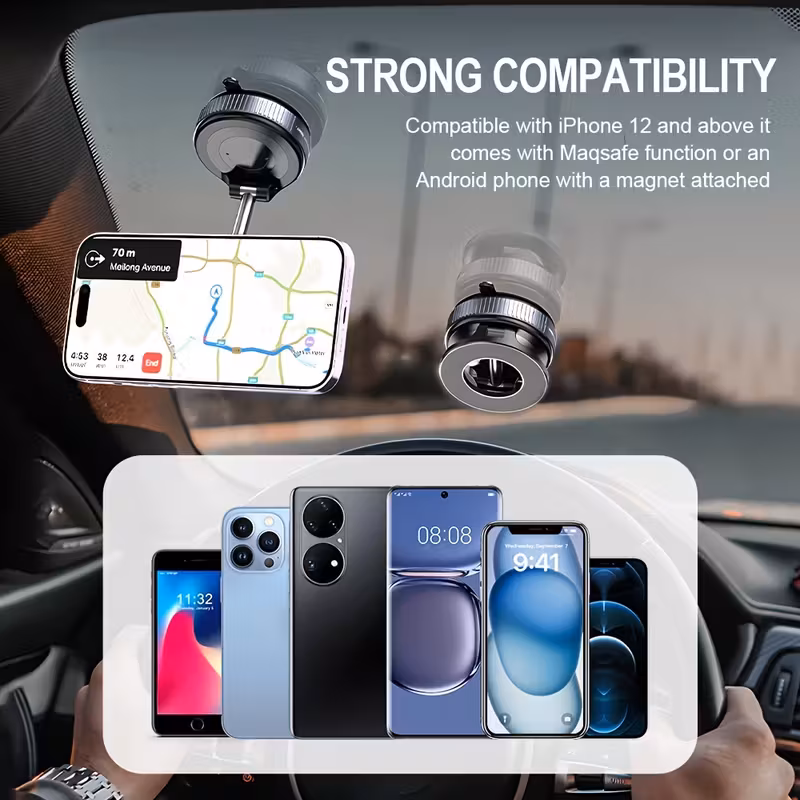 4pcs set - magnetic phone holder with suction cup - 1 holder, 1 , 1 cleaning cloth, and 1 rubber pad - n52 strong magnet, 360° rotatable adjustable holder, suitable for car dashboards and desktops, universal for iphone/ magnetic grip, magnetic phone holder for home, office, kitchen, and travel details 7