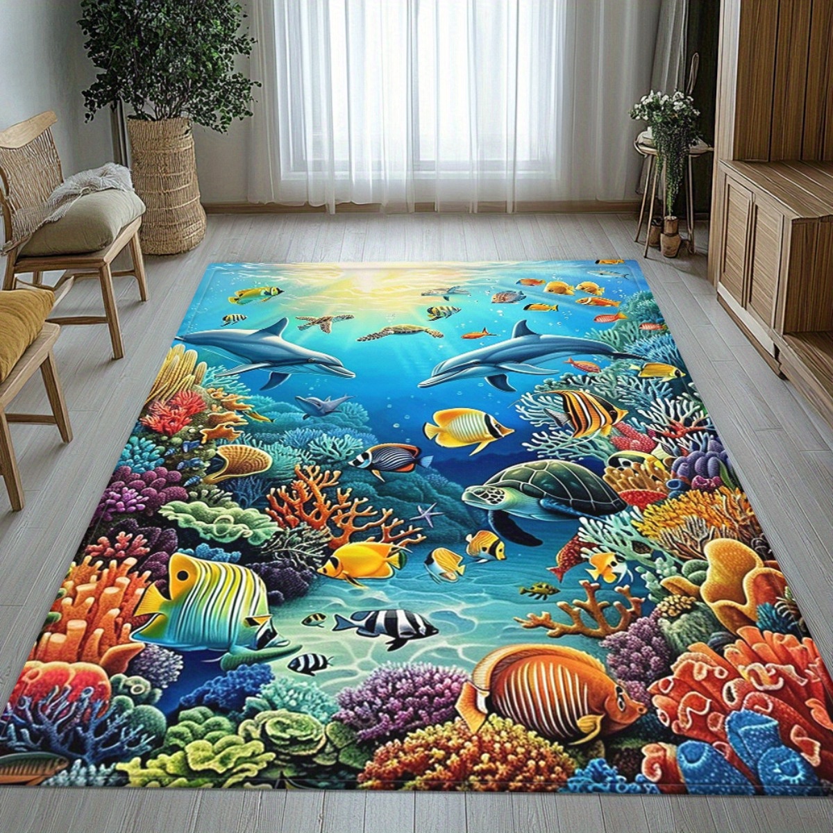 TEMU 800g/mÂ² Ocean Hd Printed Mat, Kitchen Rugs, Yoga Mat, Non-slip Bathroom Mats, Absorbent Washable Polyester Mat For Bathroom, Living Room