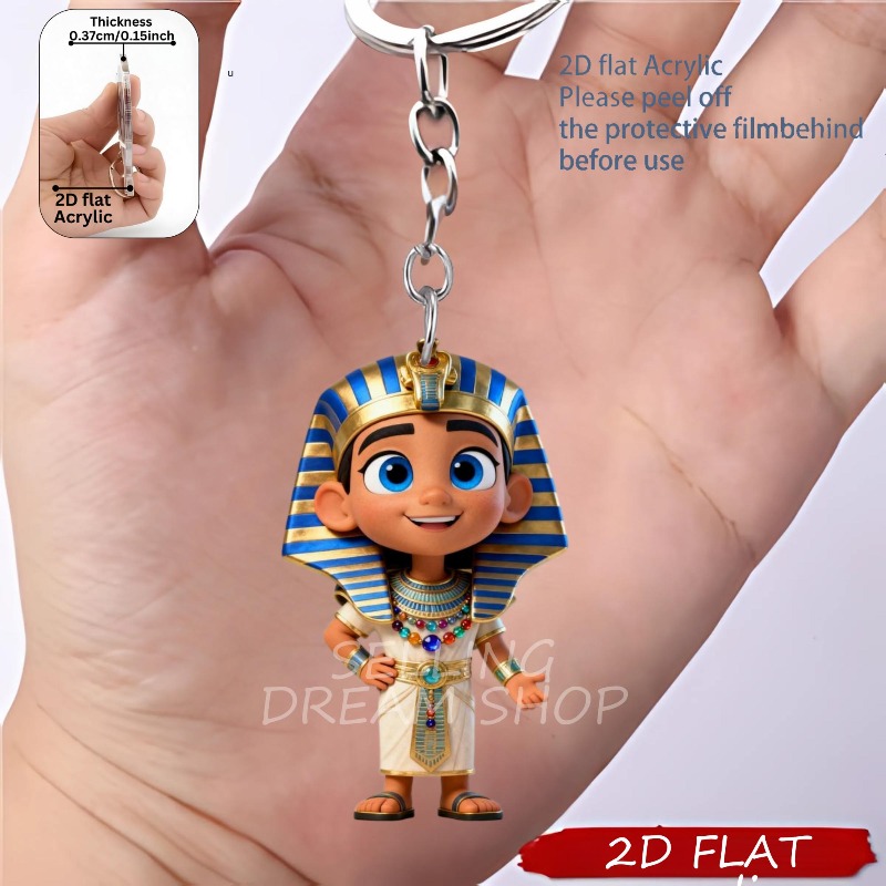 TEMU 2D, 2D - < 2D> Llavero acrílico de 1/6 de egipcio antiguo adorable, adecuado para llaves de coche, decoración de mochila, colgante de oficina,