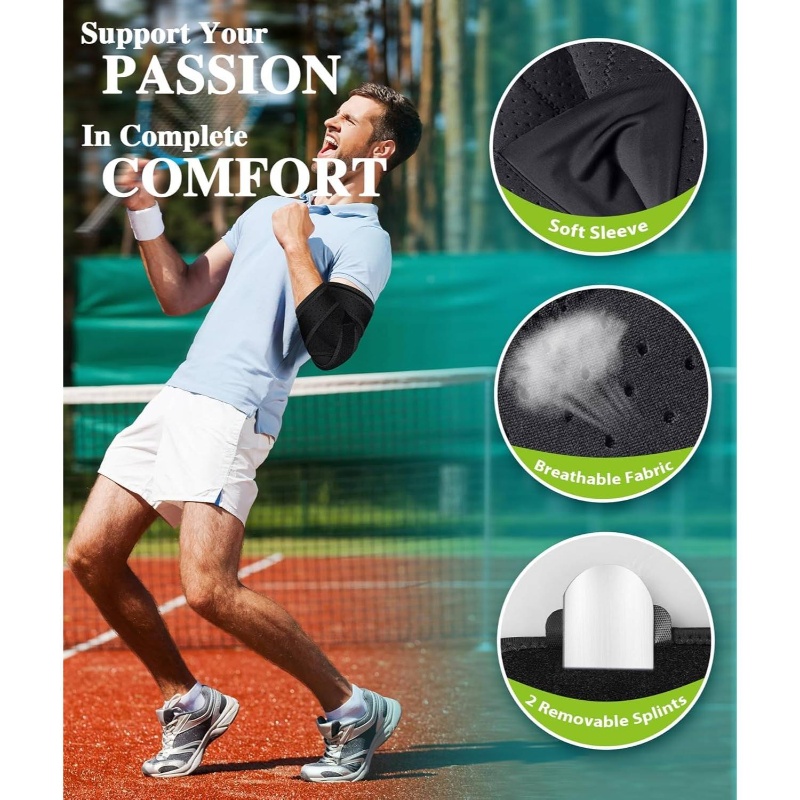 Adjustable Elbow Brace with Ulnar Nerve Entrapment & Cubital Tunnel - Stabilizing Splint for Tennis Elbow, Tendonitis, - Heavy Duty Support with Sturdy Padding - Battery-Powered (AA) - for Men & Women - Fits Most Elbows - Ideal for Sports, Work