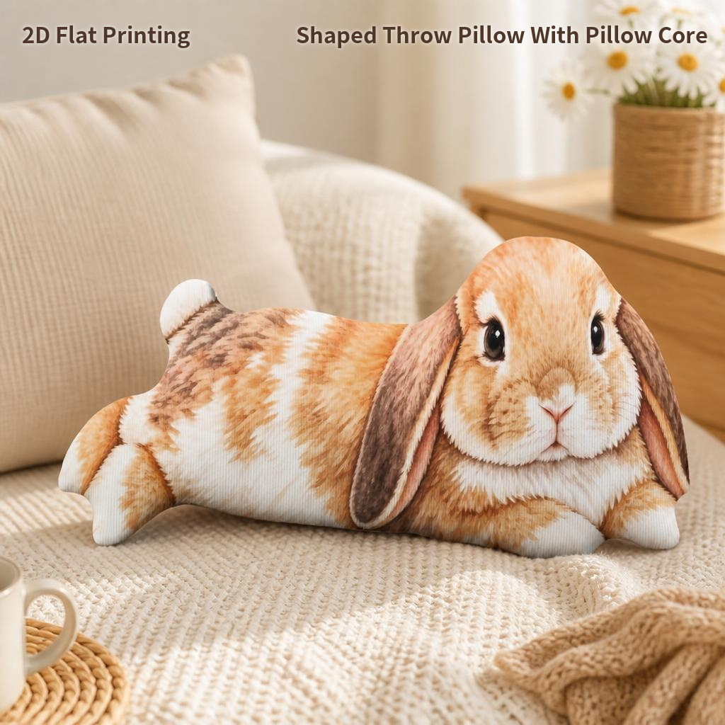 TEMU 1pc Oreille Lop Lapin Animal de Compagnie Impression Plate 2D Rembourrée Coussin Décoratif Coussin pour Cadeau Chambre Canapé Pièce Fête Décor