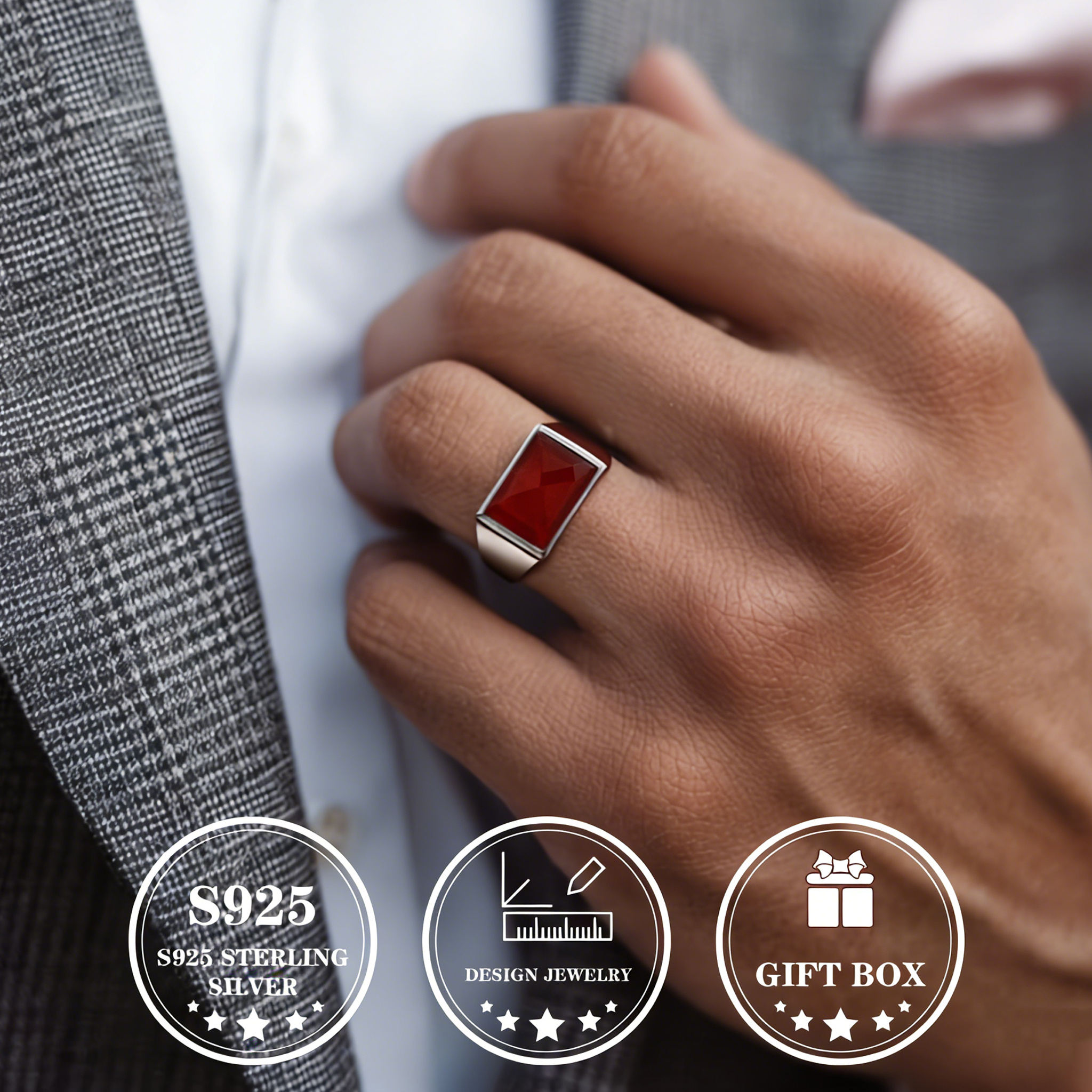 S925 Silver Red Agate Ring — Classic Daily Wear