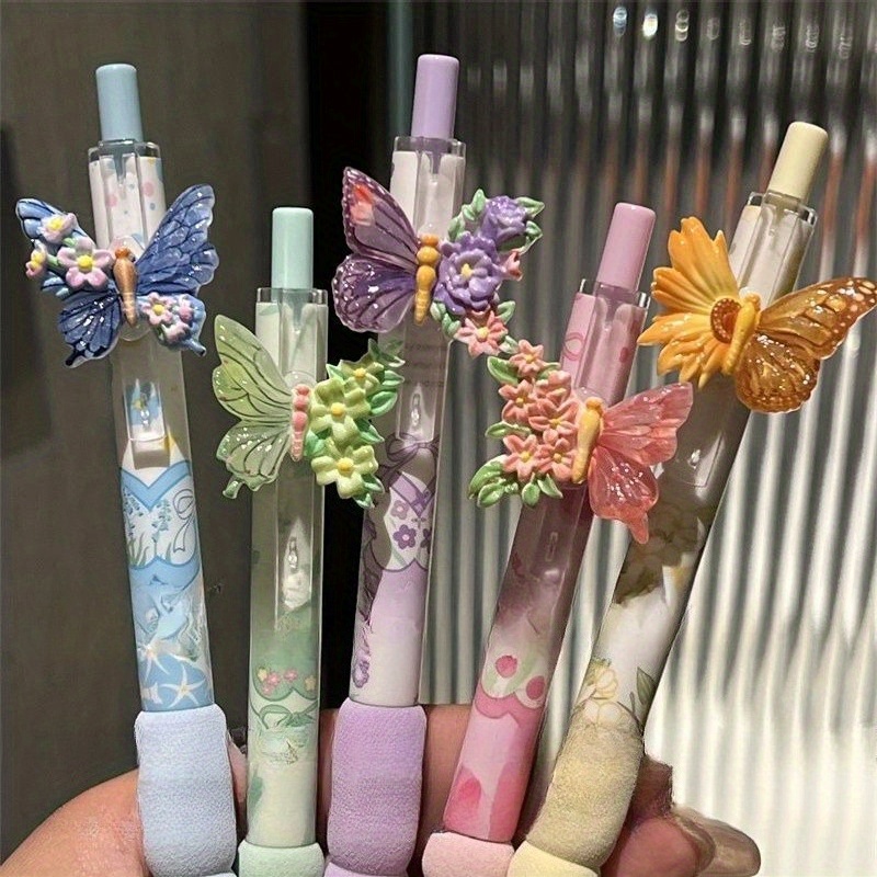 TEMU [creative Floral Pen] 5pcs Creative Floral Gel Pen | Latest Style, High-quality, Cute Design For Office & Study Use - Suitable For Multiple ,