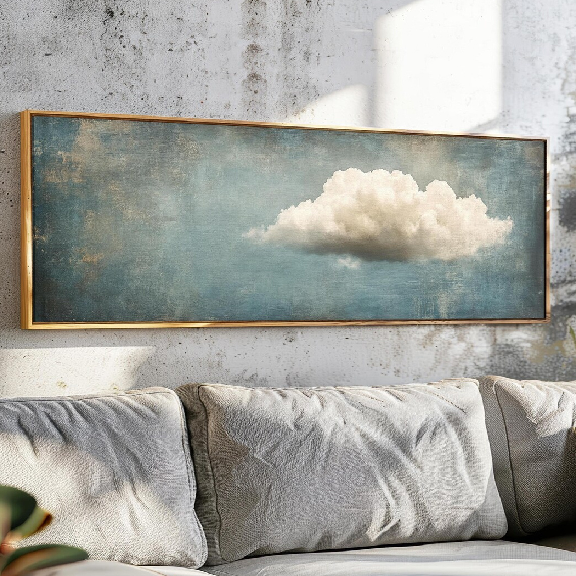 TEMU 2d Flat, 2d Flat, A Large Modern Minimalist Beige Abstract Cloud Painting - A Horizontal And White Watercolor Art Print, Beige And Golden Canvas