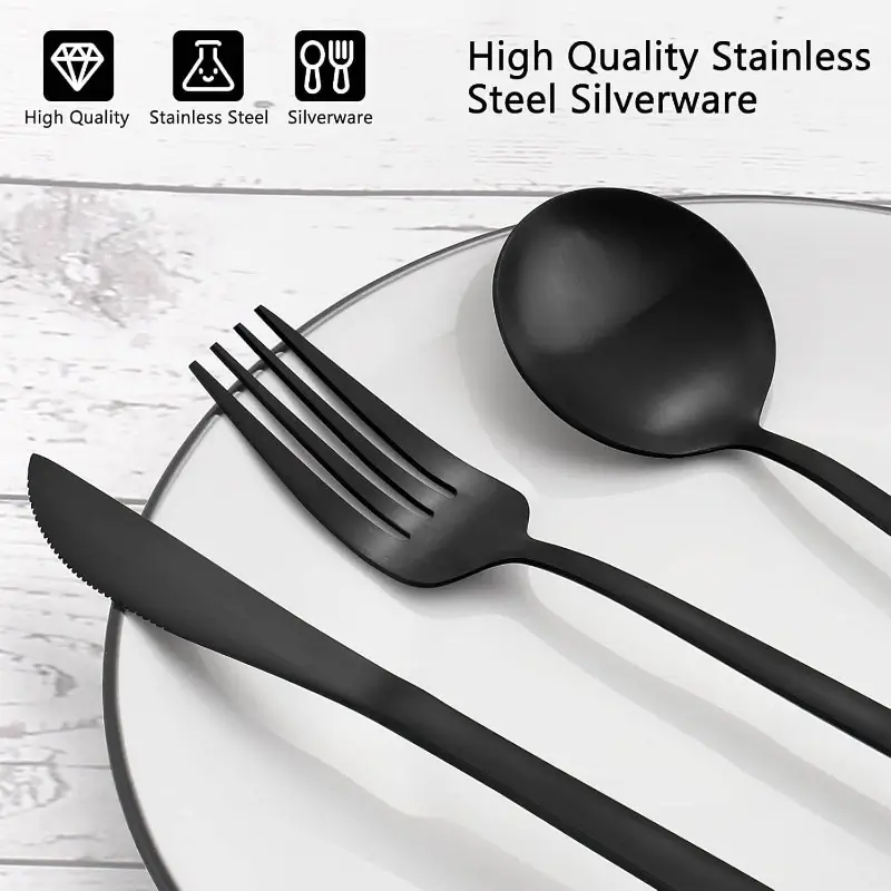 matte black silverware set 40 piece stainless steel flatware set tableware cutlery set service 8 home and restaurant dishwasher safe cutlery set formal dining restaurant supplies contemporary tableware modern silverware utensils event planners Product details 3