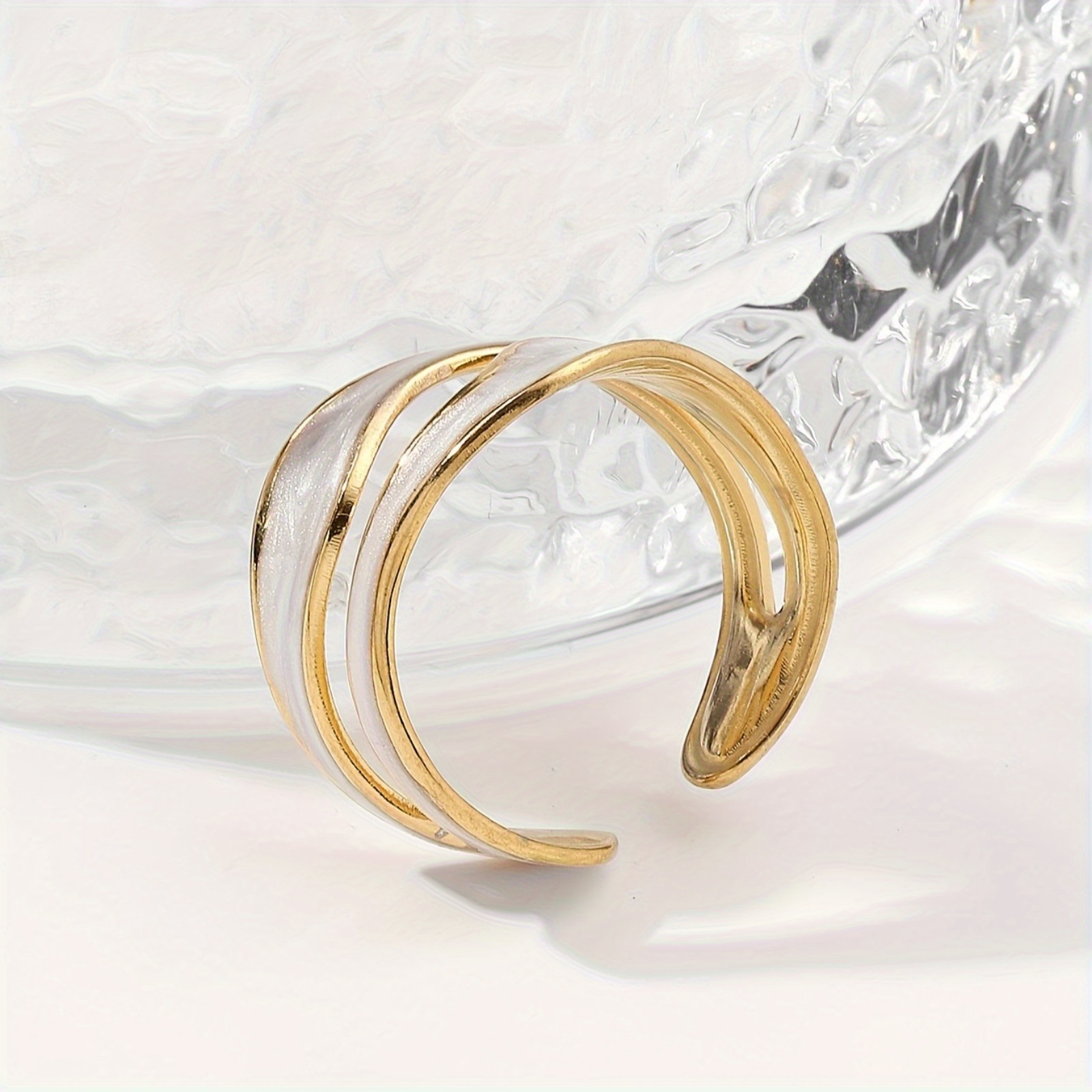 טבעת פתוחה מיוחדת מיוחדת בעיצוב גלים גיאומטרי - מצופה זהב 18 אוטלית, אירוע, אידי, מראה זהב, אידי לבוש, אידי, מושלם אביזר יומיומי|טבעת מינימליסטית מודרנית|טבעת מצופה זהב