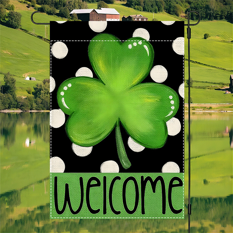 

1pc 's Day Garden Flag, Clover , Double-sided, Waterproof Polyester Burlap Outdoor Flag, 12x18 Inch, For Home, Patio, Porch Decor, Garden Flags For Outside