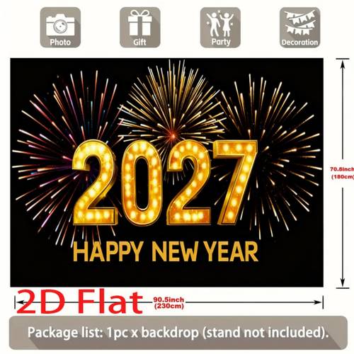 item picture 2d flat 2d flat 2d flat 2d flat 2d flat banner 1pc for party 2027 new year fireworks background decor with sparkling 2027 and text