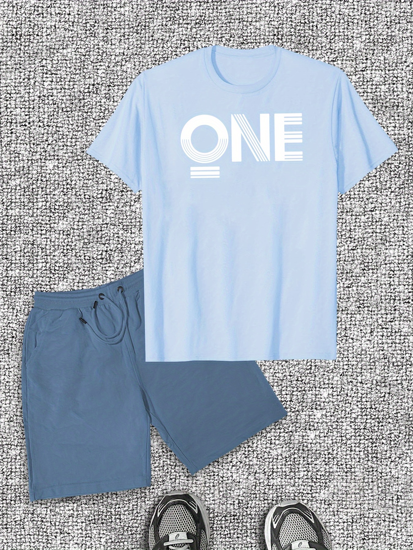 Men's ONE English Pattern Short Sleeve T-Shirt Shorts Casual Set