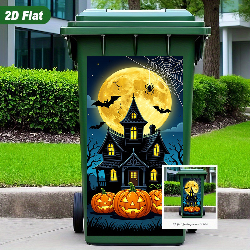 item picture 2d flat printing 1pc trash can sticker 37 x 82 cm halloween jack o lantern   night scene design wall sticker for decorating wallpaper self   kitchen trash can decoration suitable for bins   decor peel and stick