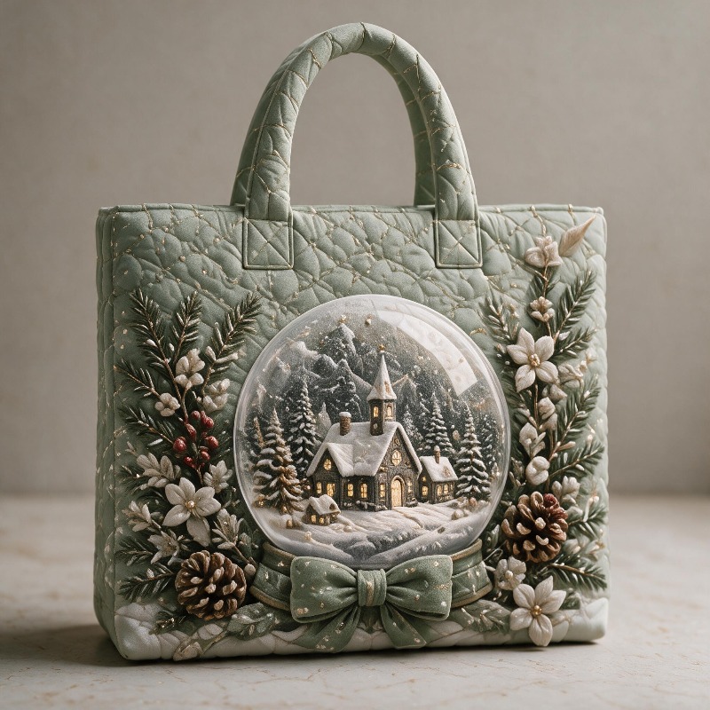 Image of Christmas Quilted Tote Bag For Women, Large Capacity Holiday Shoulder Bag, Winter Shopping Carryall, Festive Gift Bag For Travel, Work & Christmas Presents
