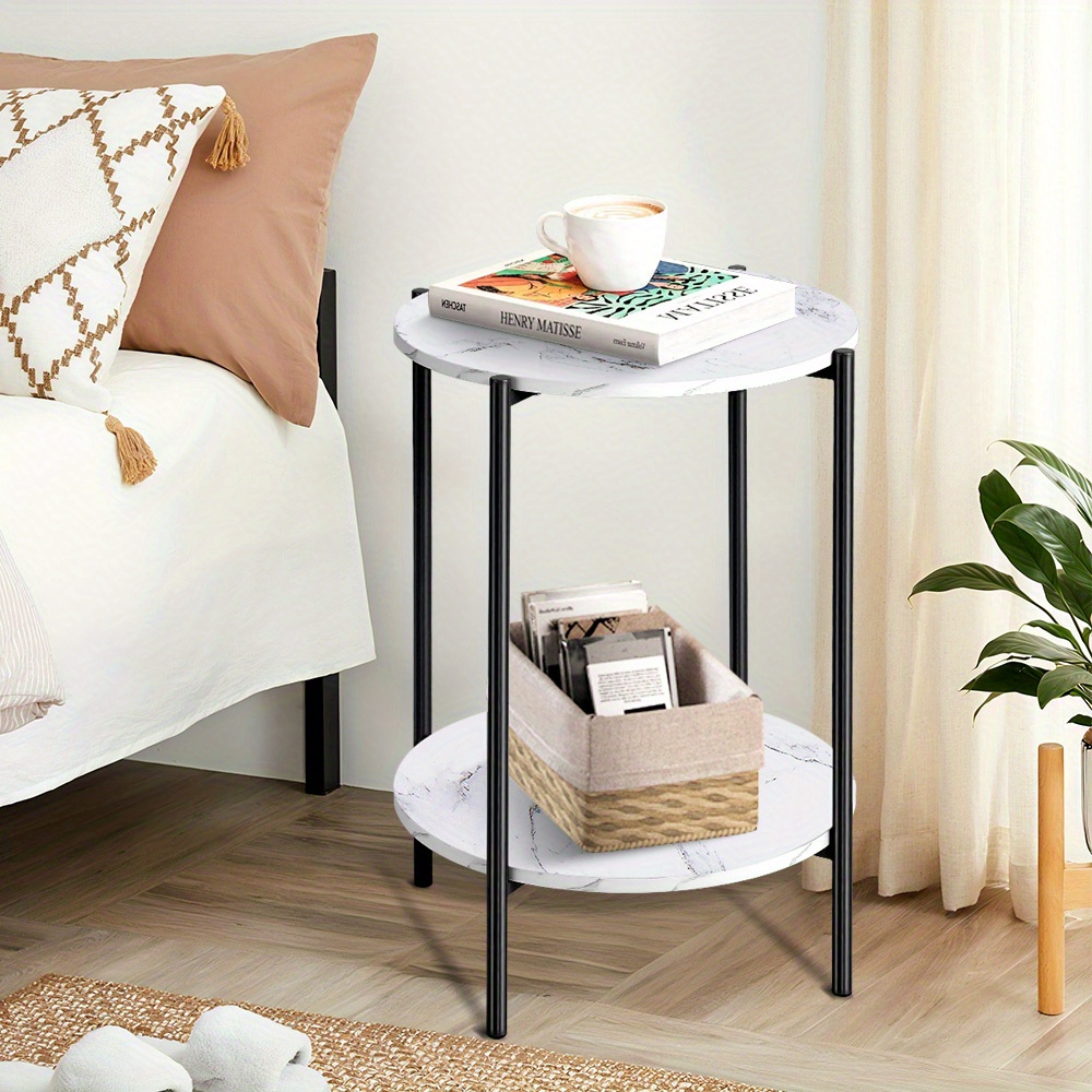 TEMU -tier Side Table With Open Storage, Featuring A And A Powder-coated Metal Frame, Easy To Assemble And Resistant To Scratches, Coffee Or Bedside