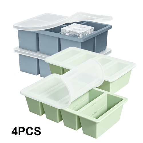 4pcs Cube of Ice Tray Set with Lids 2 Long 4-Grid Trays And 2 Separate 6-Grid Trays Stackable Leakproof Dishwasher Resistant for Freezing Meal Prep Home Freezer