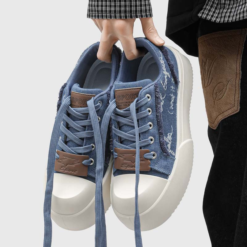 New Men's Vintage Denim Platform Shoes with Wide Toe Box