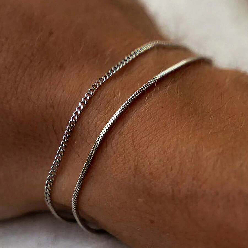 TEMU European And American Popular Additions, Stainless Steel Bracelets, Personalized And Cool Trend, Men's Cuban Chain, Double-layer Men's Bracelet