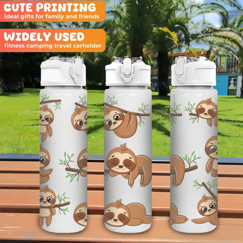 TEMU 1pc Cartoon Sloth Pattern, Sleeping While Hugging A Tree, Cute And Adorable, 750ml/26oz Plastic Sports Water Bottle, Lovely Print, Leak-proof