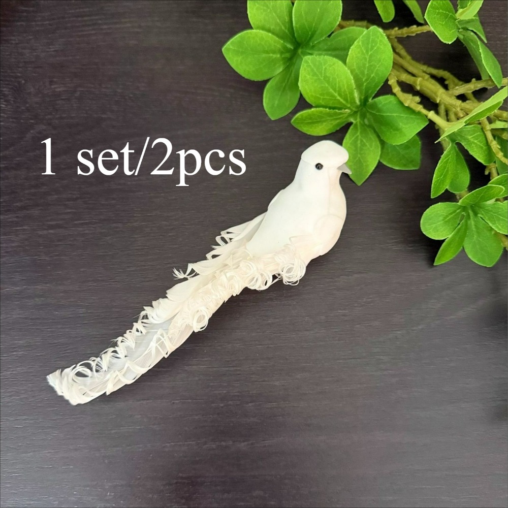 E-shop 1 Set/2 Stk. gewellte weiße Tauben zum Aufklippen, dekorative Vögel, gewellte weiße Tauben-Simulationsvogel-Dekorationen