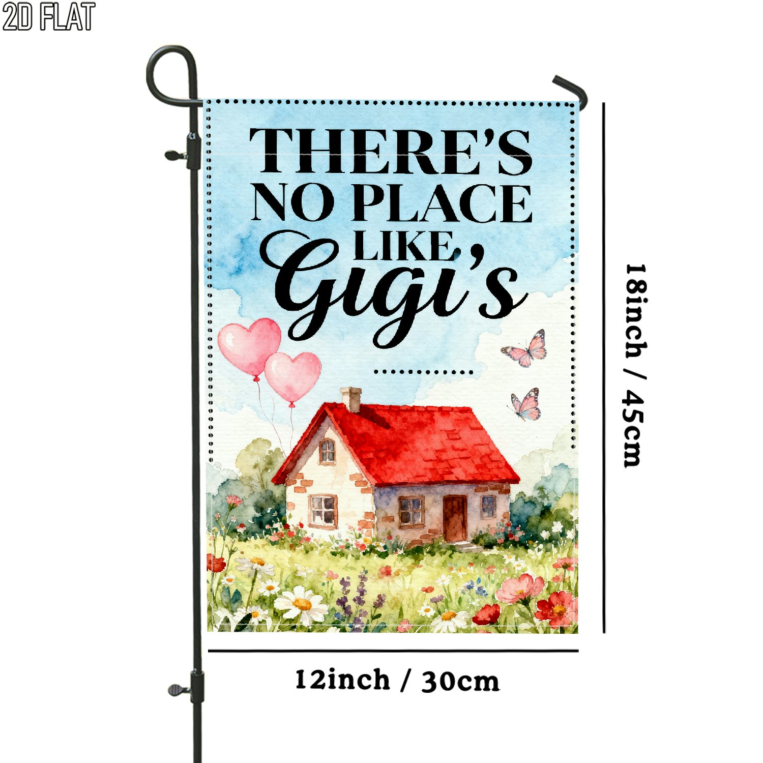 TEMU 2d Flat, 2d Flat 1pc Outdoor Garden Flag Cottage Flowers Peach Hearts Butterflies Blue Vertical Double Sided Flag Porch Decoration For Garden