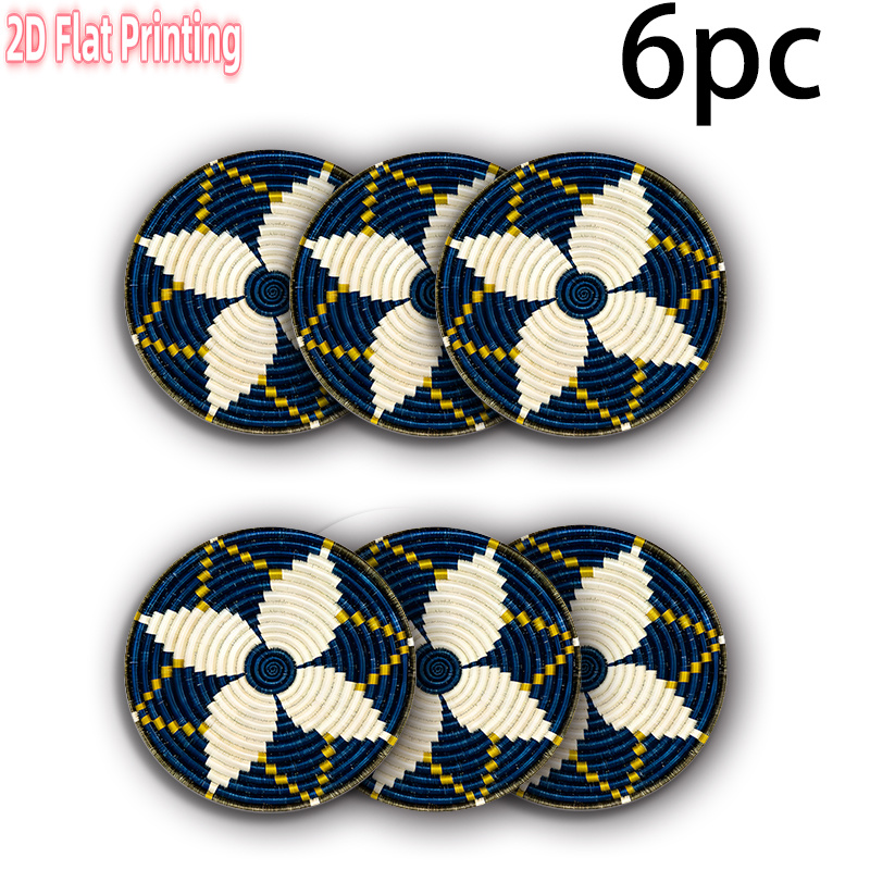 TEMU 2d Flat-4pcs-6pcs-round Placemat-vintage Spiral Basket Blue And Yellow Placemat-flat Printing Polyester Fiber-non-slip & Heat-resistant, Ideal