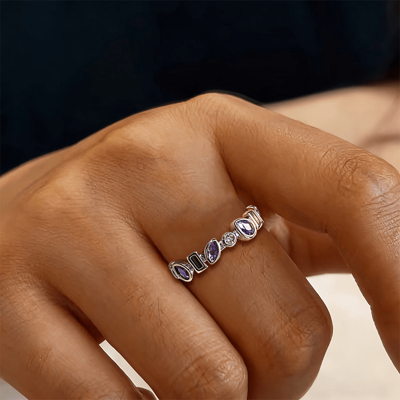 Multi-Style Vintage Mixed Cut Gemstone Ring with Zirconia