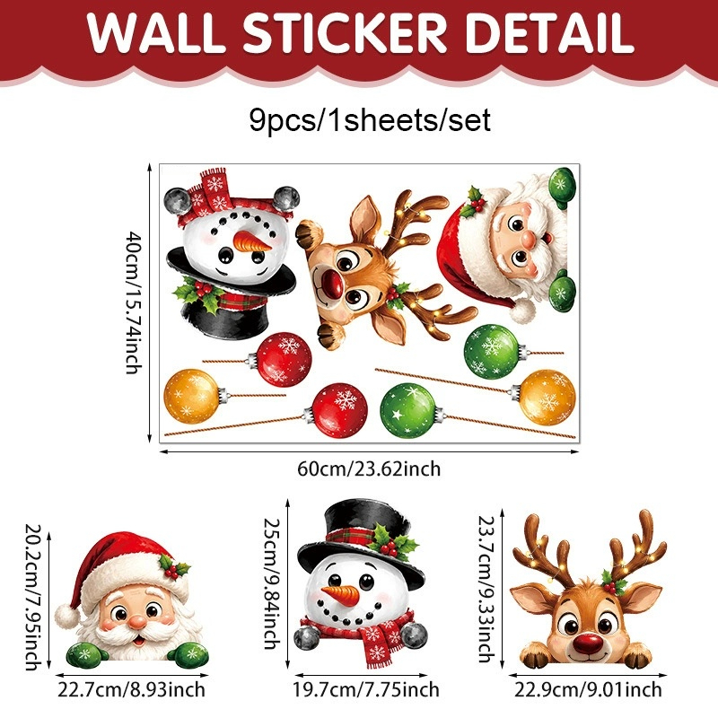 TEMU 1pc Reindeer Snowman Santa Claus Head Static Window Cling, Suitable For And Windows, Store Showcases, Christmas Atmosphere Decoration, Reusable,